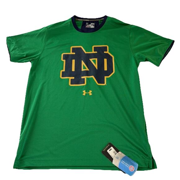 Notre Dame Under Armour Short Sleeve Green Loose Heat Gear Shirt Size Medium - Picture 1 of 14